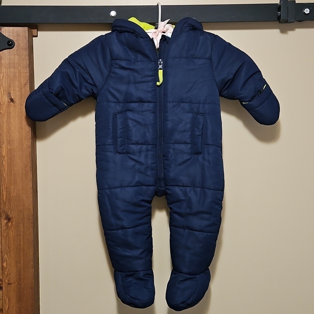 Jarvis Archer Blue Neon Green Fleece Lined Baby Snowsuit Size 3-6 months